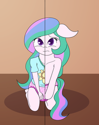 Size: 2307x2923 | Tagged: safe, artist:diaperednight, princess celestia, principal celestia, pony, equestria girls, g4, age regression, baby, diaper, duality, foal, high res, looking at you, toddler, two sides