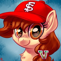 Size: 1800x1800 | Tagged: safe, artist:whitediamonds, oc, oc only, oc:vanilla creame, pegasus, pony, baseball cap, cap, commission, cute, female, fresno state bulldogs, hat, looking at you, mare, smiling, solo, sports