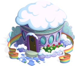 Size: 250x221 | Tagged: safe, gameloft, g4, my little pony: magic princess, building, flower, no pony, rainbow fence, shed, simple background, snow, transparent background