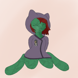 Size: 1600x1600 | Tagged: safe, artist:inanimatelotus, oc, oc only, oc:herbal remedy, crystal pony, earth pony, pony, clothes, hoodie, sitting, solo