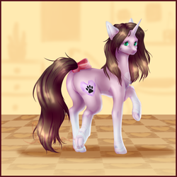 Size: 4153x4153 | Tagged: safe, artist:second-can, oc, oc only, oc:cindy, pony, unicorn, absurd resolution, bow, butt, female, mare, plot, solo, tail bow