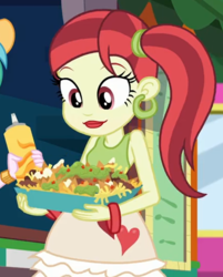Size: 657x817 | Tagged: safe, screencap, rose heart, summer solstice (g4), equestria girls, five lines you need to stand in, g4, my little pony equestria girls: better together, bracelet, chips, cropped, ear piercing, earring, food, jewelry, nachos, piercing, ponytail