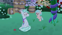 Size: 1920x1080 | Tagged: safe, screencap, cozy glow, feather flatterfly, pegasus, pony, g4, the summer sun setback, duo, female, filly, glasses, male, necktie, stallion