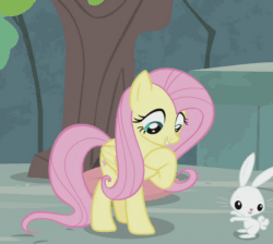 Size: 1100x985 | Tagged: safe, screencap, angel bunny, fluttershy, pegasus, pony, rabbit, g4, she talks to angel, animal, animated, cropped, cute, duo, female, gif, happy, horses doing horse things, jumping, male, mare, shyabetes