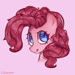 Size: 1900x1900 | Tagged: safe, artist:lilveon, pinkie pie, earth pony, pony, g4, bust, cute, diapinkes, female, head, mare, portrait, simple background, smiling, solo, tongue out