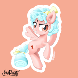 Size: 900x900 | Tagged: safe, artist:piripaints, cozy glow, pegasus, pony, g4, ear fluff, evil grin, female, filly, freckles, grin, looking at you, smiling, solo
