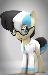 Size: 694x1080 | Tagged: safe, artist:sourcerabbit, oc, oc:sourcy, pony, 3d, clothes, ear piercing, earring, female, glasses, jacket, jewelry, looking at you, mare, piercing, source filmmaker