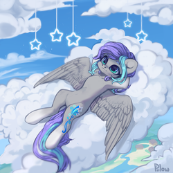 Size: 2000x2000 | Tagged: safe, artist:graypillow, oc, oc only, oc:silverstar, pegasus, pony, armpits, cloud, high res, solo, stars, ych result