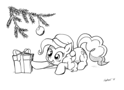 Size: 3509x2550 | Tagged: safe, artist:hunternif, pinkie pie, pony, g4, christmas, female, hat, high res, holiday, present, santa hat, solo