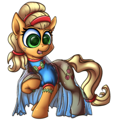 Size: 936x960 | Tagged: safe, artist:assasinmonkey, artist:calena, derpibooru exclusive, applejack, earth pony, pony, g4, clothes, cute, dress, emerald, female, happy, puffy sleeves, simple background, solo, style emulation, transparent background
