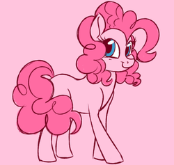 Size: 500x473 | Tagged: safe, artist:woollily, pinkie pie, earth pony, pony, g4, cute, diapinkes, female, mare, missing cutie mark, pink background, simple background, solo