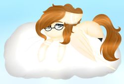 Size: 1280x864 | Tagged: safe, artist:okimichan, oc, oc only, pegasus, pony, cloud, female, glasses, mare, solo