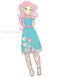 Size: 960x1280 | Tagged: safe, artist:eevee-miscellaneous, fluttershy, equestria girls, g4, my little pony equestria girls: better together, :<, :c, clothes, cute, dress, female, frown, hands behind back, shyabetes, simple background, solo, speedpaint available, white background