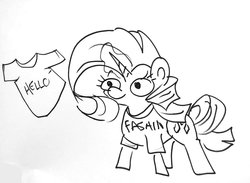 Size: 1920x1405 | Tagged: safe, artist:tjpones, rarity, pony, unicorn, g4, black and white, clothes, fashion, female, glowing horn, grayscale, horn, magic, mare, monochrome, shirt, simple background, solo, telekinesis, white background