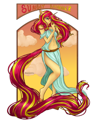 Size: 2500x3000 | Tagged: safe, artist:bunnynha, sunset shimmer, anthro, equestria girls, g4, belly button, female, high res, modern art, nouveau, solo
