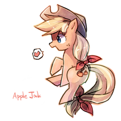 Size: 500x500 | Tagged: safe, artist:citolo, applejack, earth pony, pony, g4, bow, cowboy hat, female, hair bow, hat, heart, mare, pictogram, pixiv, profile, simple background, solo, speech bubble, tail bow, white background