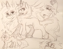 Size: 929x719 | Tagged: safe, artist:pankdabbles, oc, oc only, oc:spec steele, kirin, black and white, chibi, glasses, grayscale, kirin-ified, monochrome, sketch, sketch dump, solo, species swap, traditional art