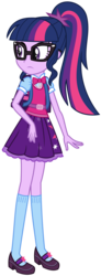 Size: 1018x2768 | Tagged: safe, artist:sketchmcreations, sci-twi, twilight sparkle, equestria girls, g4, backpack, bowtie, clothes, female, glasses, looking back, mary janes, ponytail, simple background, skirt, socks, solo, transparent background, vector