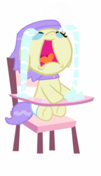 Size: 920x1601 | Tagged: safe, vera, earth pony, pony, g4, baby, baby pony, baby vera, chair, crying, cute, cuteness overload, diaper, female, highchair, ocular gushers, solo, spa pony, verabetes