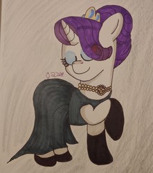 Size: 2100x2380 | Tagged: safe, artist:iffoundreturntorarity, rarity, pony, unicorn, g4, alternate hairstyle, atg 2019, clothes, dress, high res, jewelry, necklace, newbie artist training grounds, shoes, solo, tiara, traditional art
