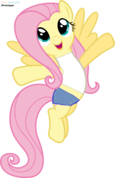 Size: 1600x2488 | Tagged: safe, fluttershy, pegasus, pony, g4, 1000 hours in ms paint, female, flutterlori loud, prototype lori loud's outfit, solo, text, the loud house