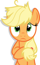 Size: 5525x9057 | Tagged: safe, artist:twilirity, applejack, earth pony, pony, apple family reunion, g4, absurd resolution, female, freckles, hatless, mare, messy mane, missing accessory, sad, simple background, solo, transparent background, vector