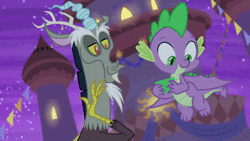 Size: 1920x1080 | Tagged: safe, screencap, discord, spike, dragon, g4, the summer sun setback, animated, sound, webm, winged spike, wings