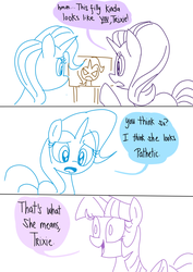 Size: 1000x1414 | Tagged: safe, artist:emositecc, starlight glimmer, trixie, twilight sparkle, alicorn, pony, unicorn, g4, burn, comic, dialogue, pokémon, reference, twibitch sparkle, twilight sparkle (alicorn)