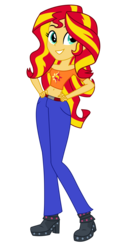 Size: 1500x2949 | Tagged: dead source, safe, artist:wubcakeva, sunset shimmer, equestria girls, g4, belly button, belly shirt, commission, female, midriff, simple background, smiling, solo, transparent background