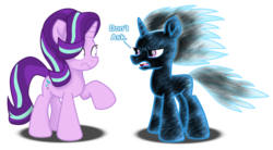 Size: 11082x6117 | Tagged: safe, artist:ejlightning007arts, starlight glimmer, trixie, g4, messy mane, shocked, simple background, text, transparent background, vector