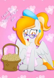 Size: 823x1193 | Tagged: safe, artist:rainbownspeedash, oc, oc only, oc:rita cloudy, pony, apron, clothes, female, food, glasses, mother, muffin, solo