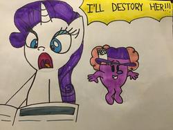 Size: 900x675 | Tagged: safe, artist:tigeressbird324, rarity, pony, unicorn, g4, ponyville confidential, crossover, female, foal free press, gabby gums, i'll destroy her, little miss naughty, mare, misspelling, mr. men, newspaper, the mr. men show, traditional art