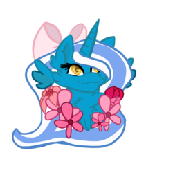 Size: 1024x1024 | Tagged: safe, artist:dragonheart-oracle, oc, oc only, oc:fleurbelle, alicorn, pony, alicorn oc, bow, bust, chest fluff, female, flower, hair bow, simple background, smiling, solo, transparent background, ych result, yellow eyes