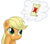 Size: 4356x3800 | Tagged: safe, artist:mirrorcrescent, applejack, earth pony, pony, g4, absurd resolution, atg 2019, bust, crossed out, female, food, hoof on cheek, newbie artist training grounds, pictogram, portrait, scroll, simple background, solo, strawberry, thought bubble, transparent background