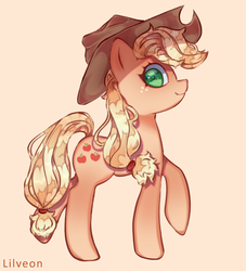 Size: 2582x2843 | Tagged: safe, artist:lilveon, applejack, earth pony, pony, g4, applejack's hat, cowboy hat, cute, cutie mark, female, hat, high res, jackabetes, looking at you, mare, simple background, smiling, solo