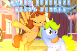 Size: 1976x1320 | Tagged: safe, artist:doraeartdreams-aspy, oc, oc:aspen, oc:summer sketch, alicorn, pony, alicorn oc, birthday, female, hat, hippie, hug, jewelry, mare, necklace, party hat, peace symbol, sibling love, siblings, sisterly love, sisters