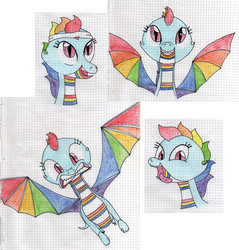 Size: 4218x4415 | Tagged: safe, artist:insert-artistic-nick, rainbow dash, dragon, g4, alternate universe, collage, dragonified, female, gimp, graph paper, rainbow dragon, solo, species swap, traditional art