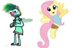 Size: 3753x2482 | Tagged: safe, fluttershy, fairy, pegasus, pony, g4, 1000 hours in ms paint, abby's flying fairy school, crossdressing, crossover, flutterlori loud, gonnigan, gonnileni loud, high res, leni loud's outfit, lori loud's outfit, nipples, ponies wearing clothing