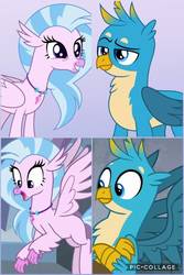 Size: 720x1080 | Tagged: safe, artist:noreencreatesstuff, screencap, gallus, silverstream, classical hippogriff, griffon, hippogriff, g4, art trade, collage, cute, diastreamies, gallabetes