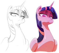 Size: 1199x1094 | Tagged: safe, artist:sunibee, twilight sparkle, alicorn, pony, g4, female, frown, lidded eyes, looking down at you, mare, solo, twilight sparkle (alicorn), unamused