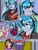 Size: 2448x3264 | Tagged: safe, artist:jolliapplegirl, oc, oc:epic rhyme, oc:serenade, earth pony, pegasus, unicorn, anthro, blushing, dialogue, eye clipping through hair, female, guitar, heart eyes, high res, male, mare, musical instrument, next generation, offspring, parent:neon lights, parent:quibble pants, parent:rainbow dash, parent:vinyl scratch, parents:quibbledash, parents:vinylights, stallion, wingding eyes