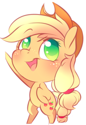 Size: 373x538 | Tagged: safe, artist:tamabel, applejack, earth pony, pony, g4, bipedal, chibi, colored pupils, cowboy hat, cute, female, hat, jackabetes, looking up, mare, open mouth, reaching, simple background, smiling, solo, standing, sticker, three quarter view, white background
