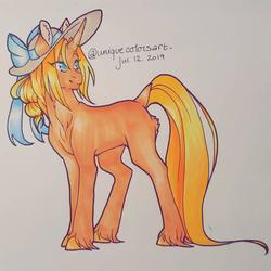 Size: 1024x1024 | Tagged: safe, artist:uniquecolorchaos, oc, oc only, pony, unicorn, female, hat, mare, solo, traditional art, unshorn fetlocks