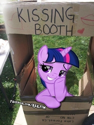 Size: 720x960 | Tagged: safe, artist:rsa.fim, edit, edited screencap, screencap, twilight sparkle, alicorn, pony, g4, the saddle row review, bedroom eyes, dank memes, horn, irl, kissing booth, looking at you, photo, ponies in real life, shitposting, smiling, solo, twilight sparkle (alicorn)