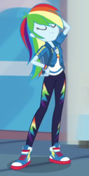 Size: 395x775 | Tagged: safe, screencap, rainbow dash, equestria girls, equestria girls series, run to break free, spoiler:eqg series (season 2), clothes, converse, cropped, cute, cutie mark, cutie mark on clothes, dashabetes, eyes closed, female, geode of super speed, magical geodes, shoes, sneakers, solo