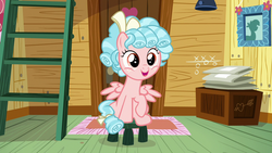 Size: 1280x720 | Tagged: safe, screencap, cozy glow, pegasus, pony, g4, marks for effort, clubhouse, cozybetes, crusaders clubhouse, cute, female, filly, ladder, solo