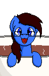 Size: 97x150 | Tagged: safe, artist:wolvan, artist:yannerino, oc, oc only, oc:crumpets, earth pony, pony, animated, blinking, cup, cup of pony, food, glasses, happy, micro, pixel art, ponytail, simple background, steam, tea, transparent background