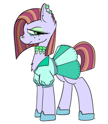 Size: 3500x4000 | Tagged: safe, artist:katyusha, oc, oc only, earth pony, pony, annoyed, clothes, disgruntled, dress, ear piercing, earring, female, jewelry, makeup, necklace, piercing, shoes, short hair, solo