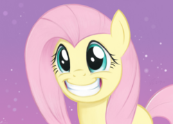 Size: 1920x1372 | Tagged: safe, artist:fladdrarblyg, fluttershy, pony, g4, colored, cute, female, grin, looking at you, mare, shyabetes, simple background, smiling, solo, squee