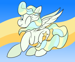 Size: 1303x1080 | Tagged: safe, artist:notadeliciouspotato, vapor trail, pegasus, pony, g4, abstract background, cute, female, looking at you, mare, one eye closed, solo, spread wings, vaporbetes, wings, wink